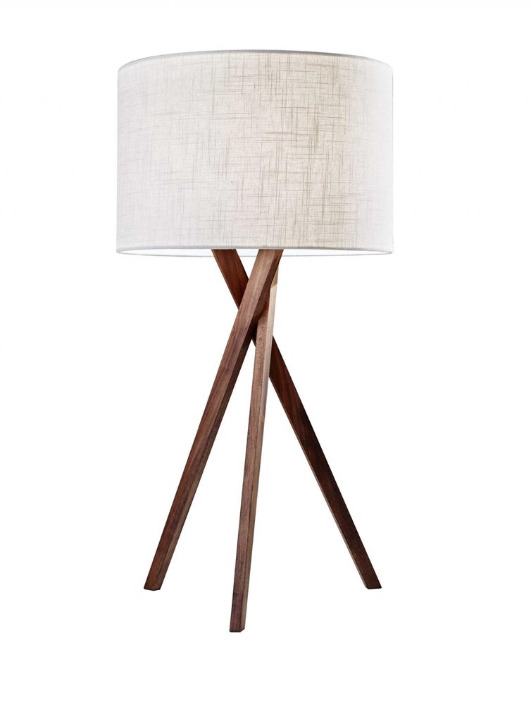 Tripod Leg Walnut Wood Table Lamp on a white background