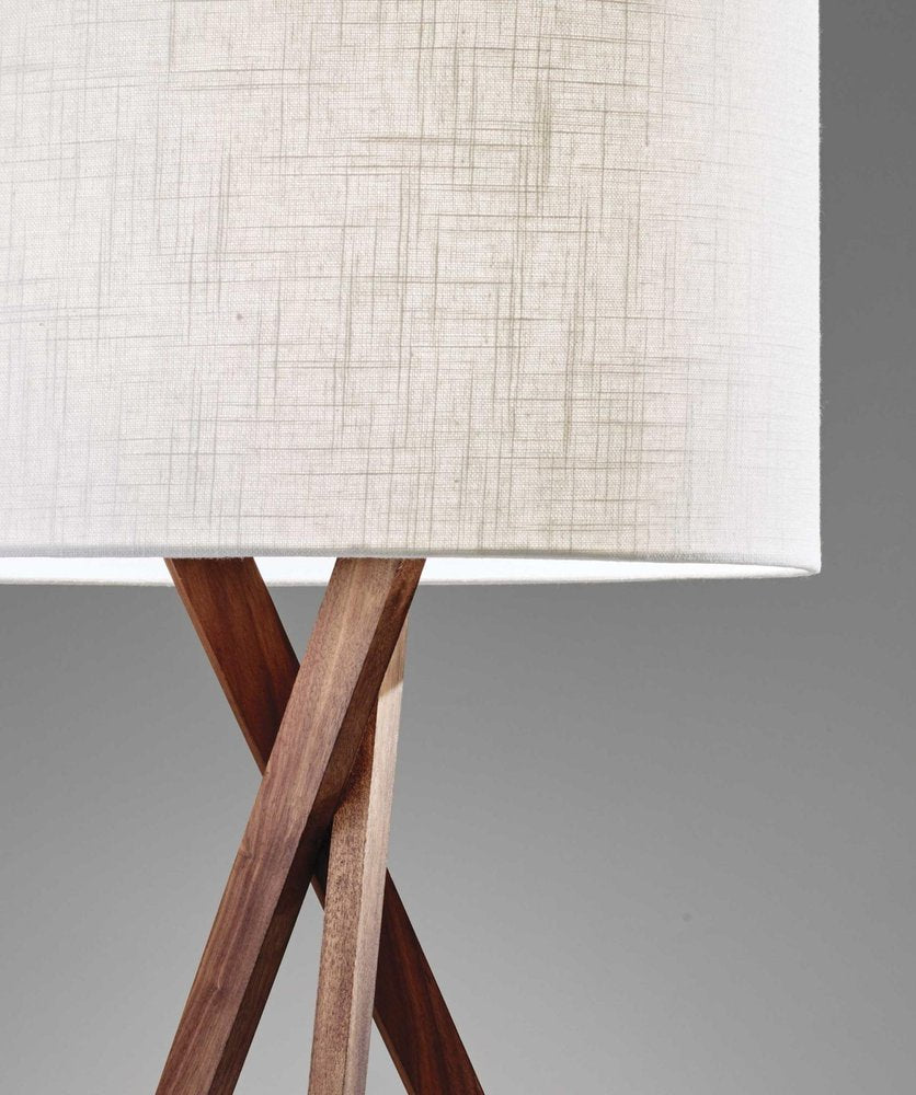 Tripod Leg Walnut Wood Table Lamp in a home interior