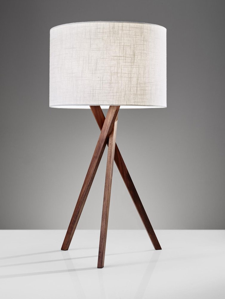 Tripod Leg Walnut Wood Table Lamp in a home interior