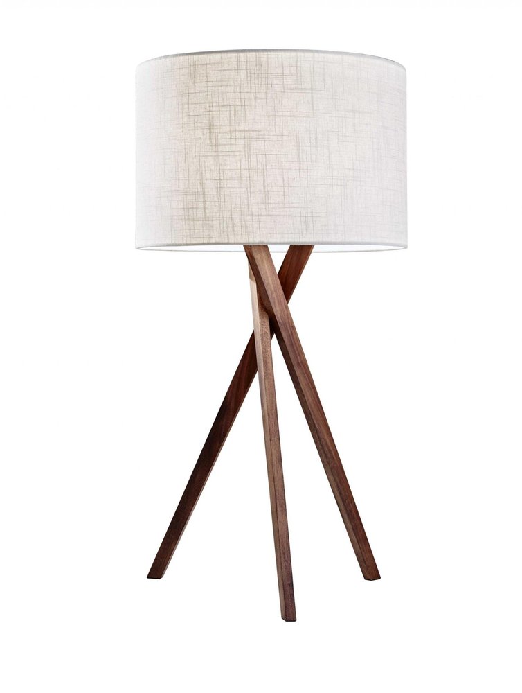 Tripod Leg Walnut Wood Table Lamp on a white background