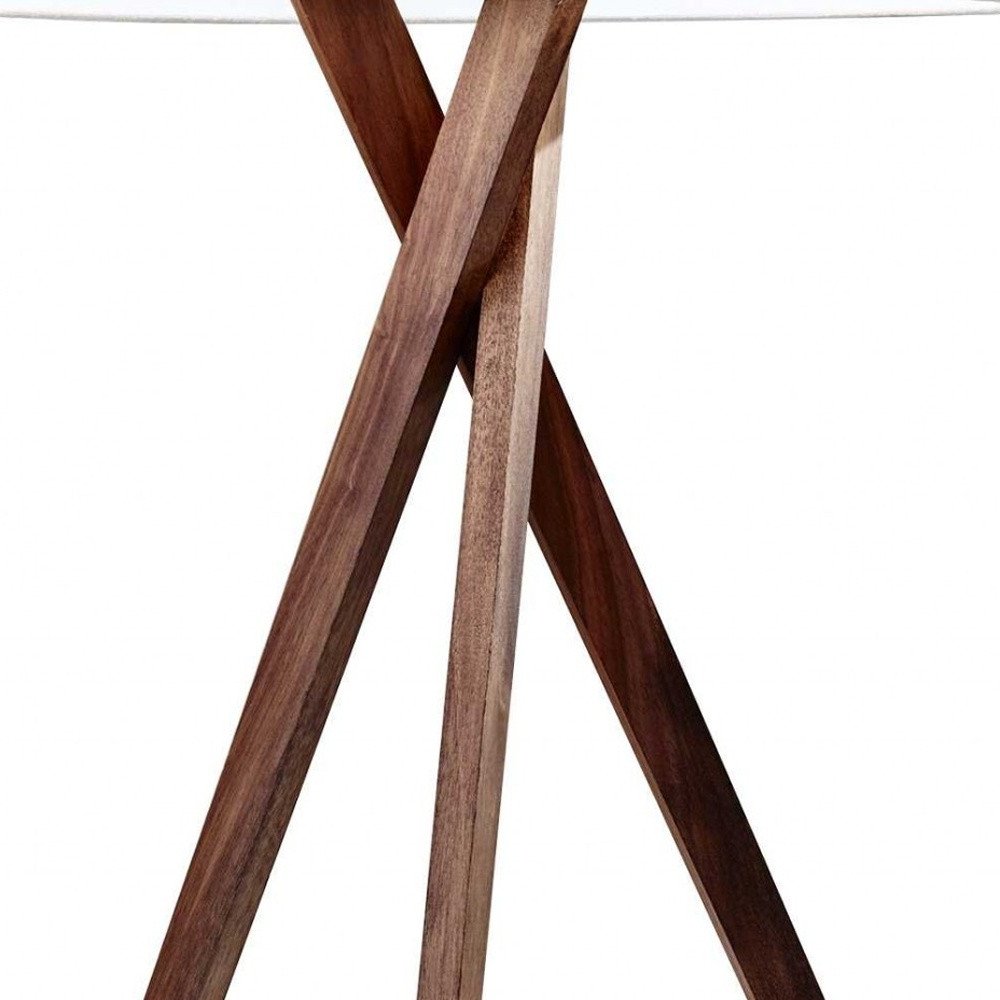 Tripod Leg Walnut Wood Table Lamp on a white background