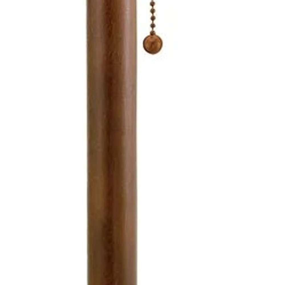 31" Walnut Solid Wood Standard Table Lamp With Beige Shade. Table lamp isolated on a plain white background, showing a walnut wood surface.