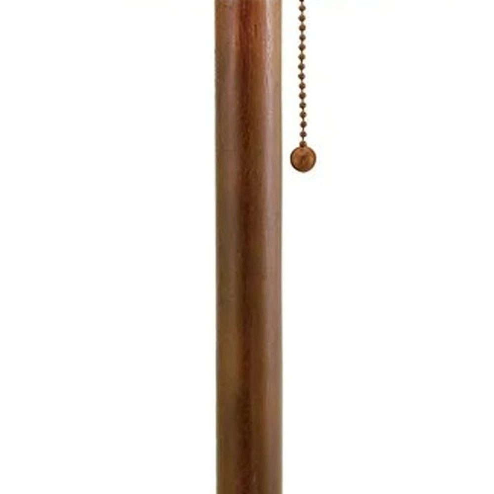 31" Walnut Solid Wood Standard Table Lamp With Beige Shade. Table lamp isolated on a plain white background, in a walnut wood finish.
