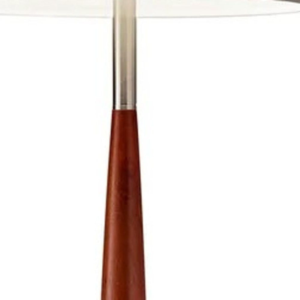 Brown And White Solid Wood Floor Lamp With White Fabric Drum Shade