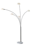 86" Steel Five Light Tree Floor Lamp With White Glass Dome Shade on a white background
