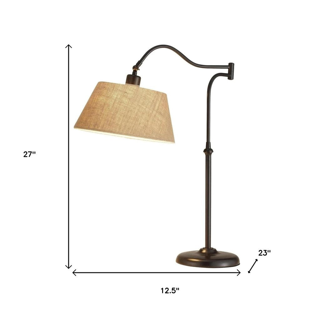27" Black Desk Lamp With Empire Shade. Lamp isolated on a plain white background, showing its black color.