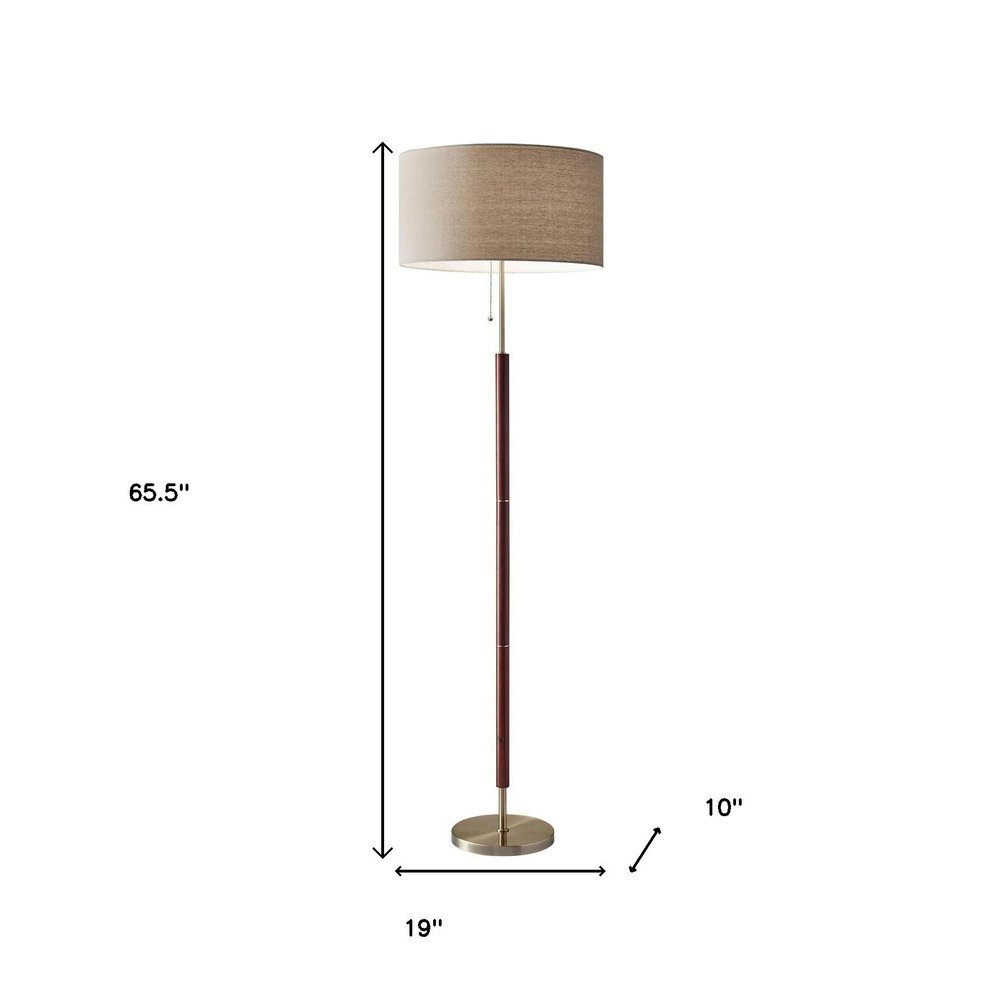 66" Brown Floor Lamp With Brown Fabric Drum Shade