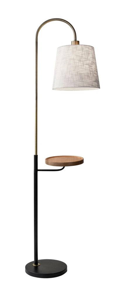 65" Black And Brass Tray Table USB Floor Lamp With Wood Shelf