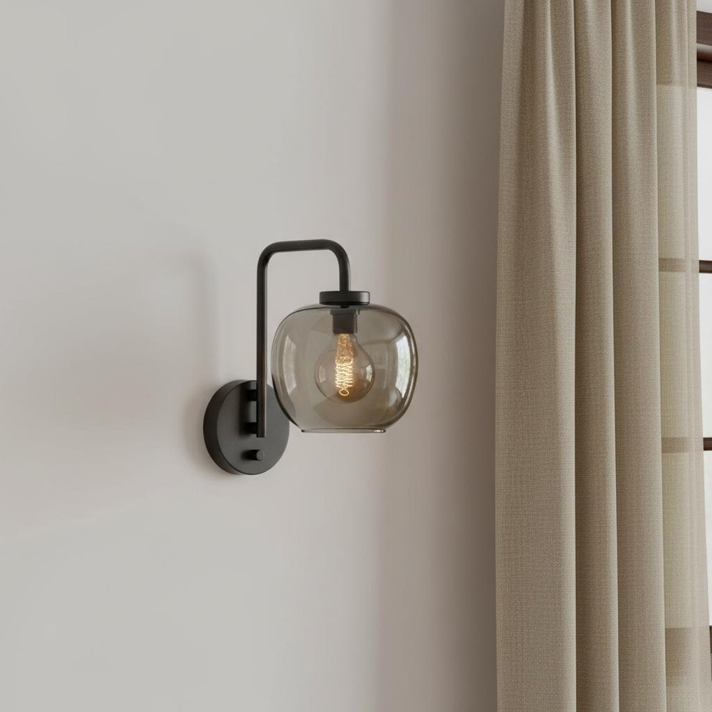 13" Black Metal and Glass Armed Sconce