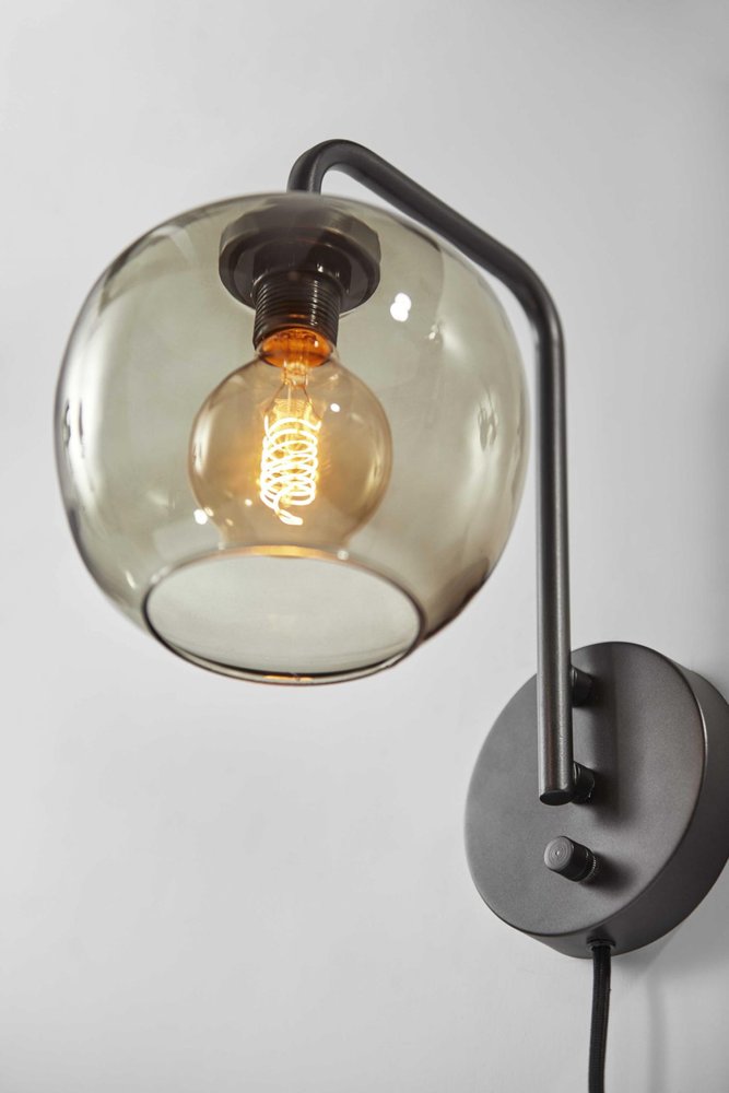 13" Black Metal and Glass Armed Sconce