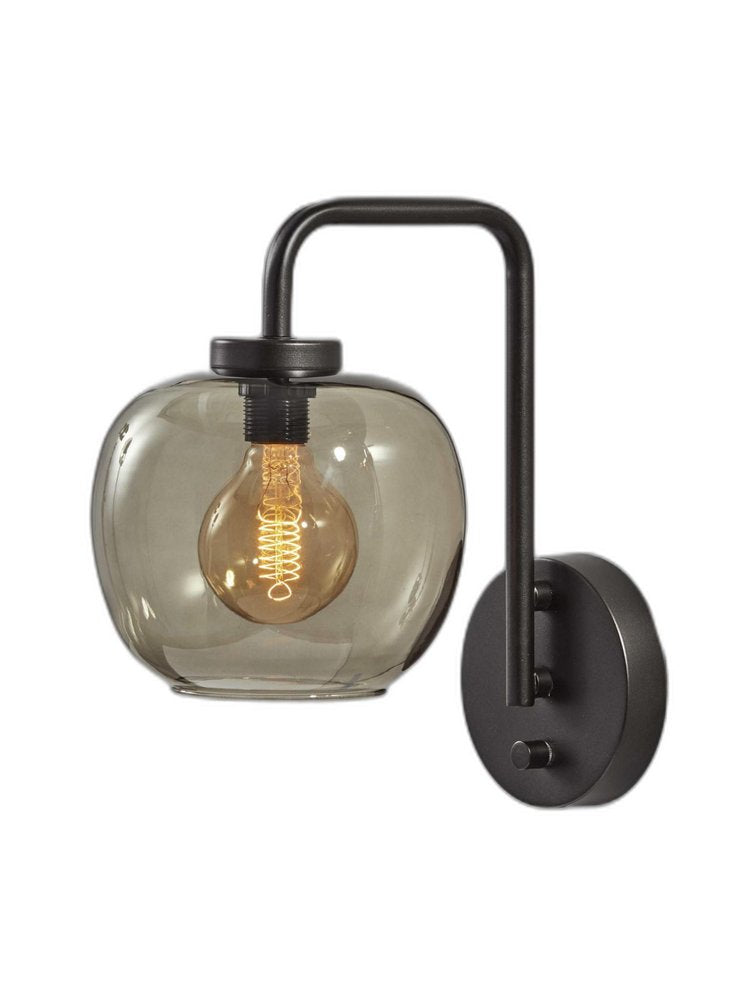 13" Black Metal and Glass Armed Sconce