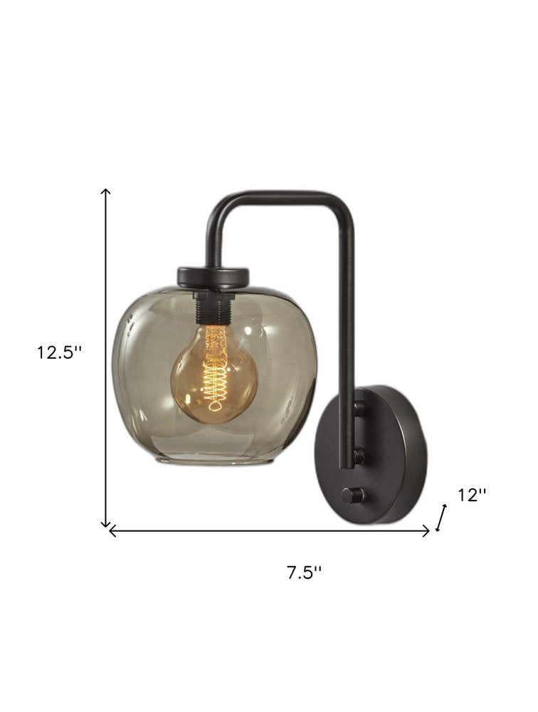 13" Black Metal and Glass Armed Sconce