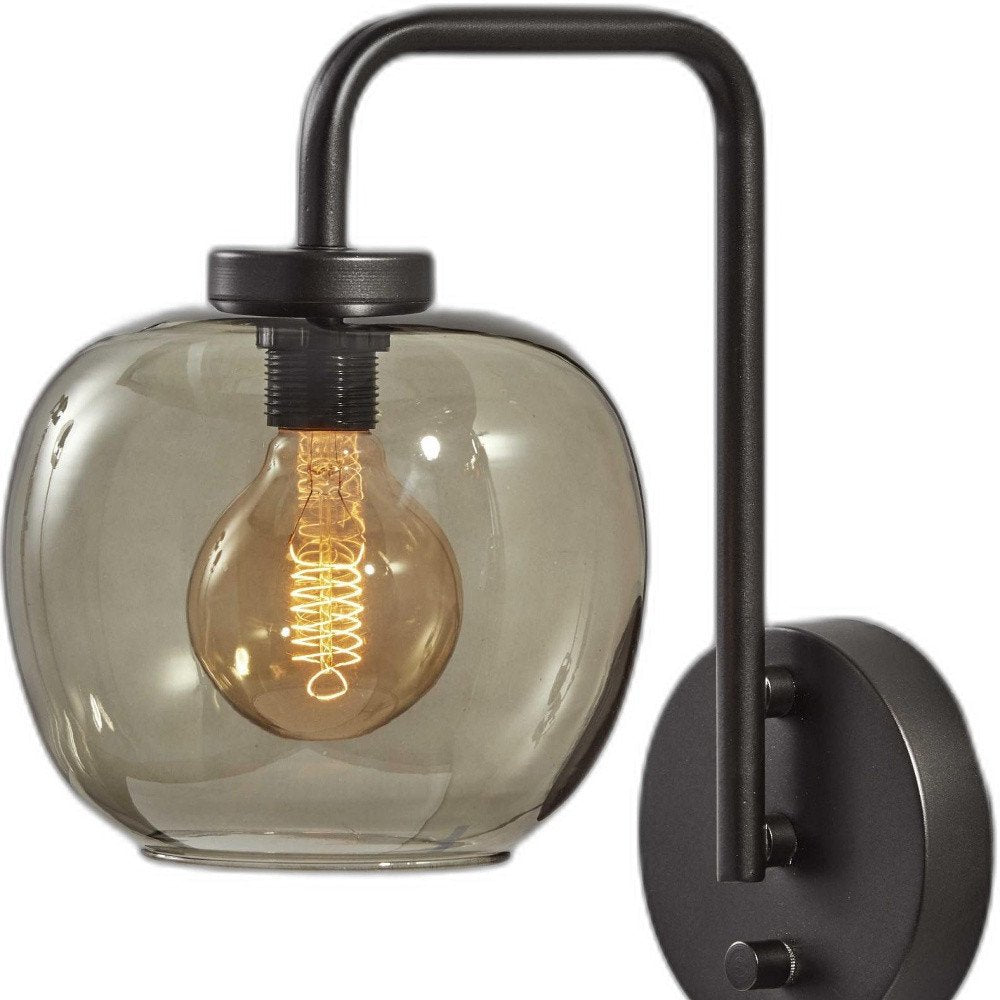13" Black Metal and Glass Armed Sconce