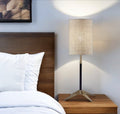 27" Antiqued Brass Metal Table Lamp With Brown Drum Shade. Table lamp in brown metal.