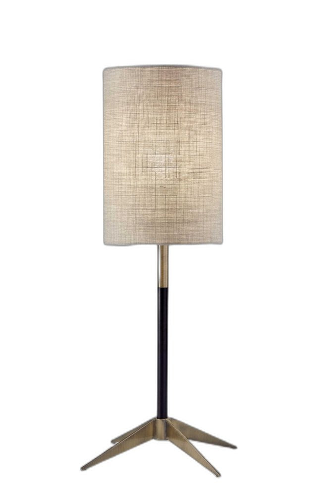 27" Antiqued Brass Metal Table Lamp With Brown Drum Shade. Table lamp isolated on a plain white background, showing a brown metal surface.