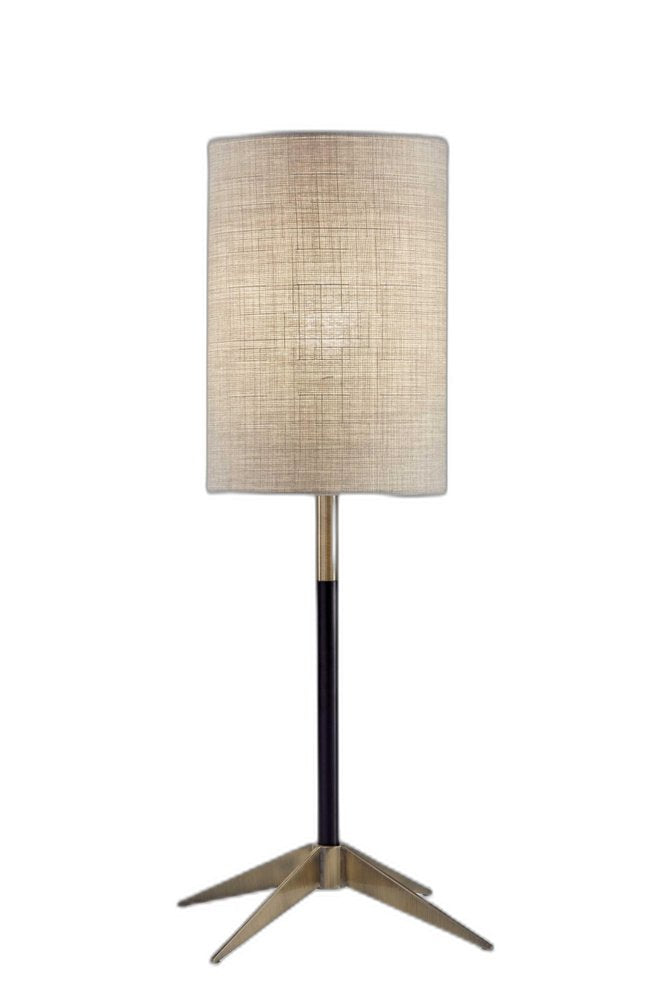 27" Antiqued Brass Metal Table Lamp With Brown Drum Shade. Table lamp isolated on a plain white background, in a brown metal finish.