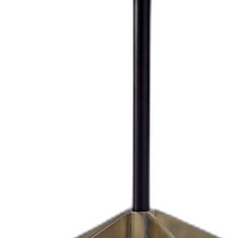 27" Antiqued Brass Metal Table Lamp With Brown Drum Shade. Table lamp isolated on a plain white background, finished in brown metal.