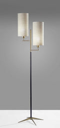 Brass Metal Two Light Novelty Floor Lamp With White Fabric Drum Shade close-up detail