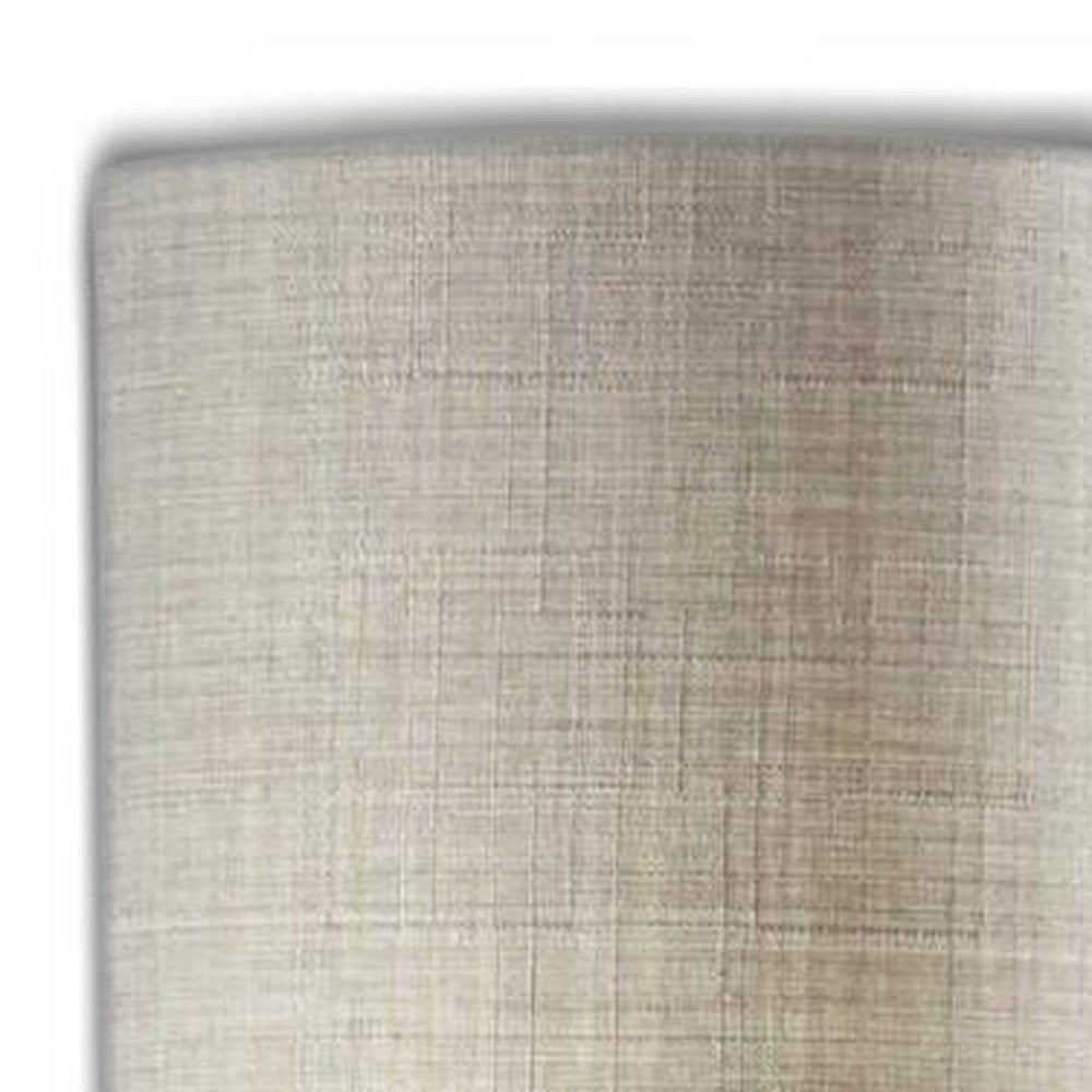Brass Metal Two Light Novelty Floor Lamp With White Fabric Drum Shade on a white background