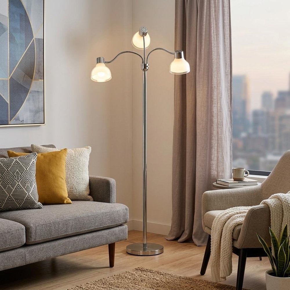 69" Gold Three Light Tree Floor Lamp With Clear Plastic Bowl Shade