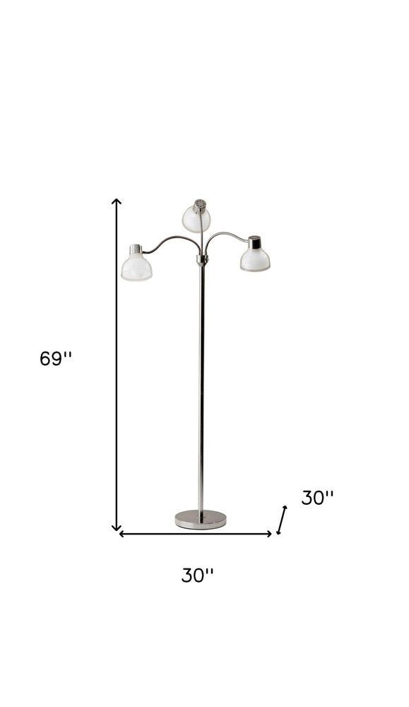 69" Gold Three Light Tree Floor Lamp With Clear Plastic Bowl Shade