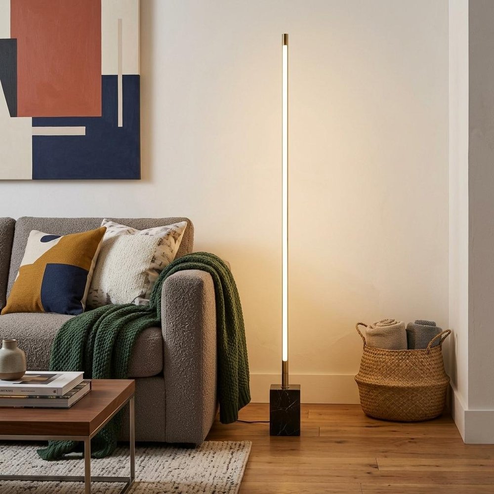Brass Genuine Marble And Glass Column Floor Lamp