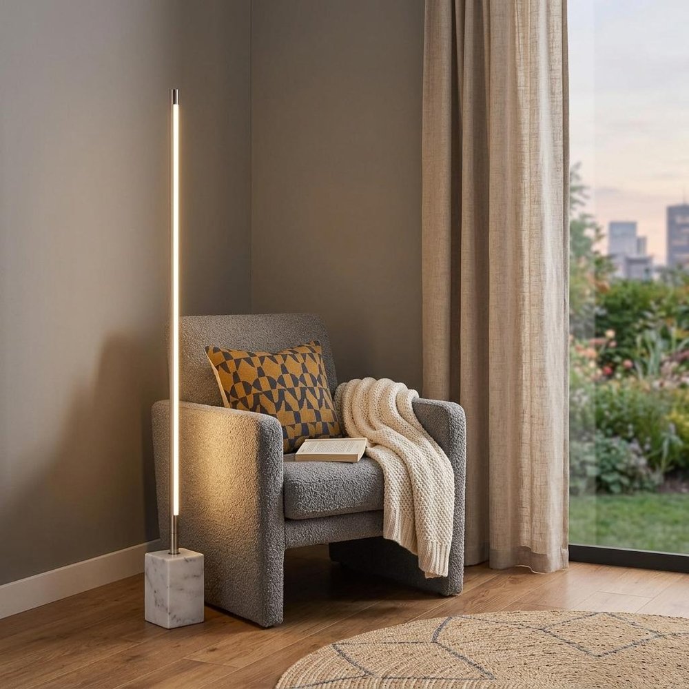 Brass Genuine Marble And Glass Column Floor Lamp in a home interior