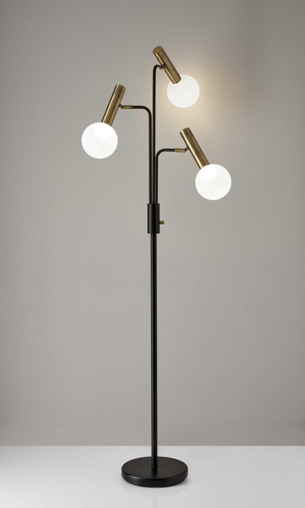 70" Black And Bronze Three Light LED Tree Floor Lamp With White close-up detail
