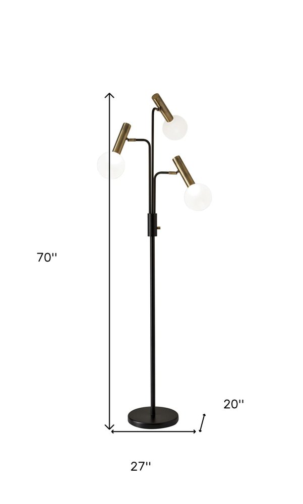 70" Black And Bronze Three Light LED Tree Floor Lamp With White on a white background