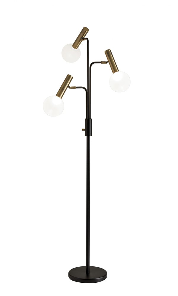 70" Black And Bronze Three Light LED Tree Floor Lamp With White on a white background