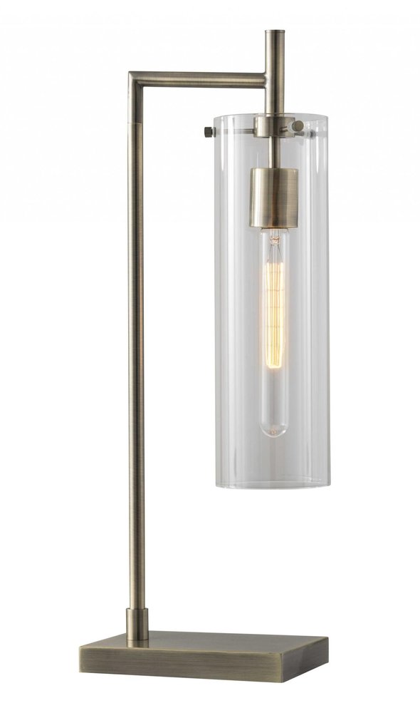 24" Brass Novelty With Clear Cylinder Shade. Home product isolated on a plain white background, in a clear finish.