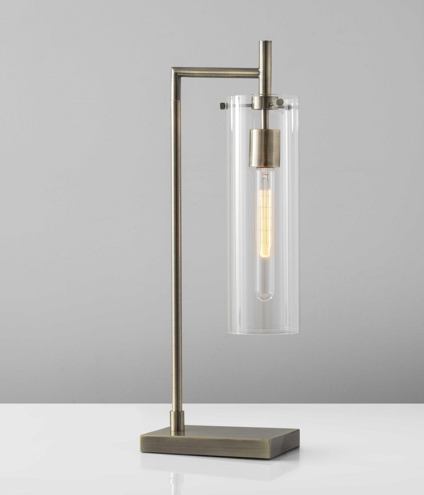 24" Brass Novelty With Clear Cylinder Shade. Home product isolated on a plain white background, showing its clear color.