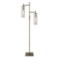 Brass Metal Two Light Novelty Floor Lamp With Clear Glass Drum Shade on a white background