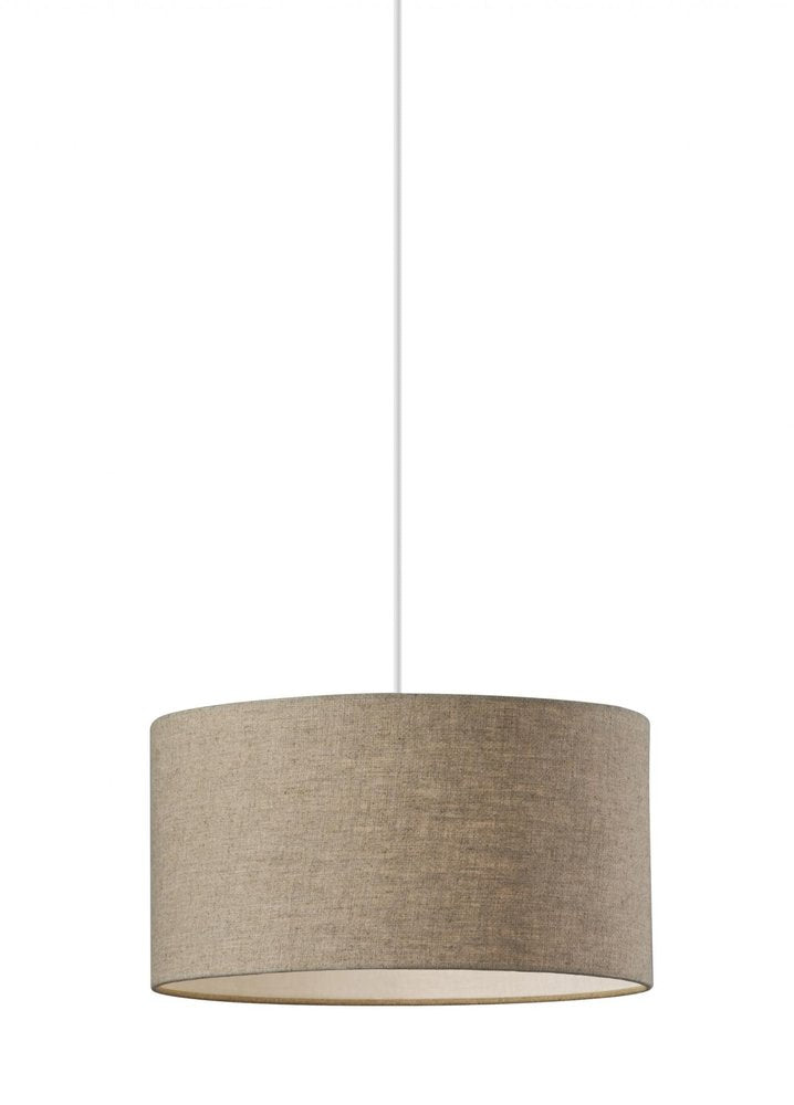 Burlap Fabric Light Brown Electric Drum Pendant Lamp on a white background