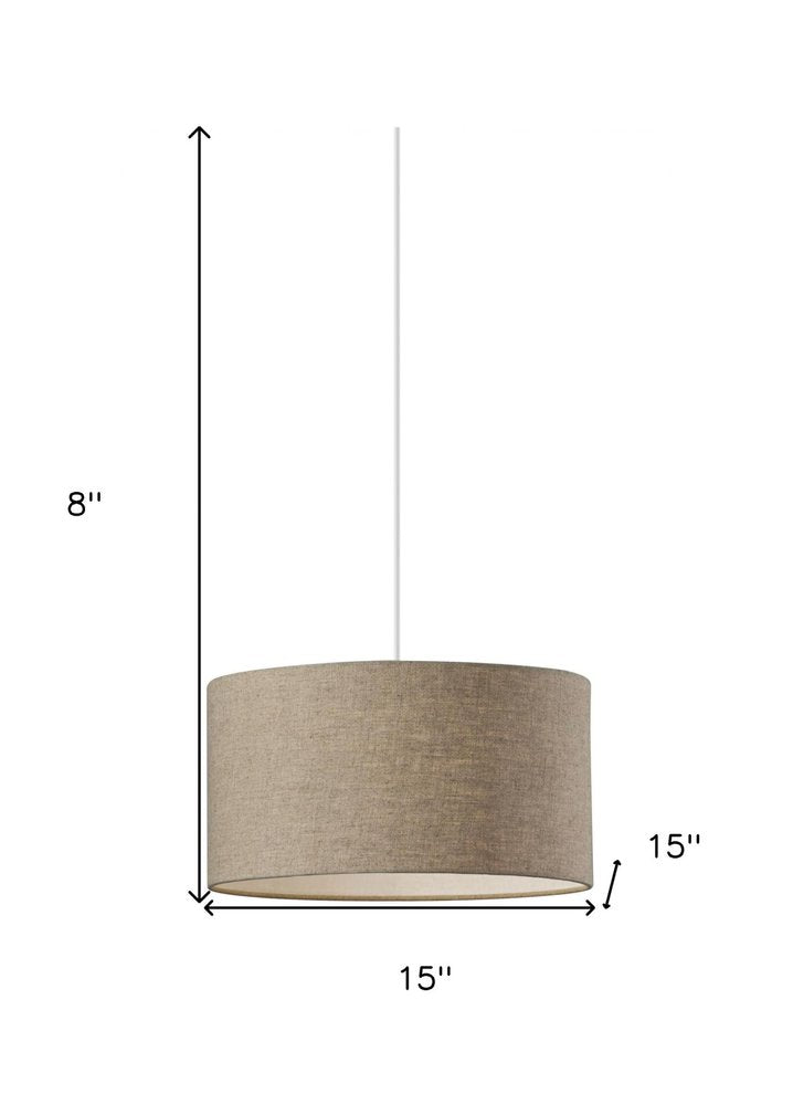 Burlap Fabric Light Brown Electric Drum Pendant Lamp on a white background