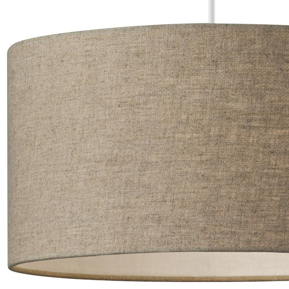 Burlap Fabric Light Brown Electric Drum Pendant Lamp close-up detail