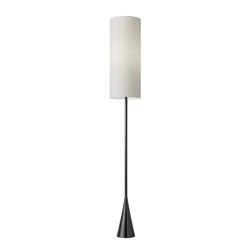 74" Black Floor Lamp With White Fabric Shade on a white background