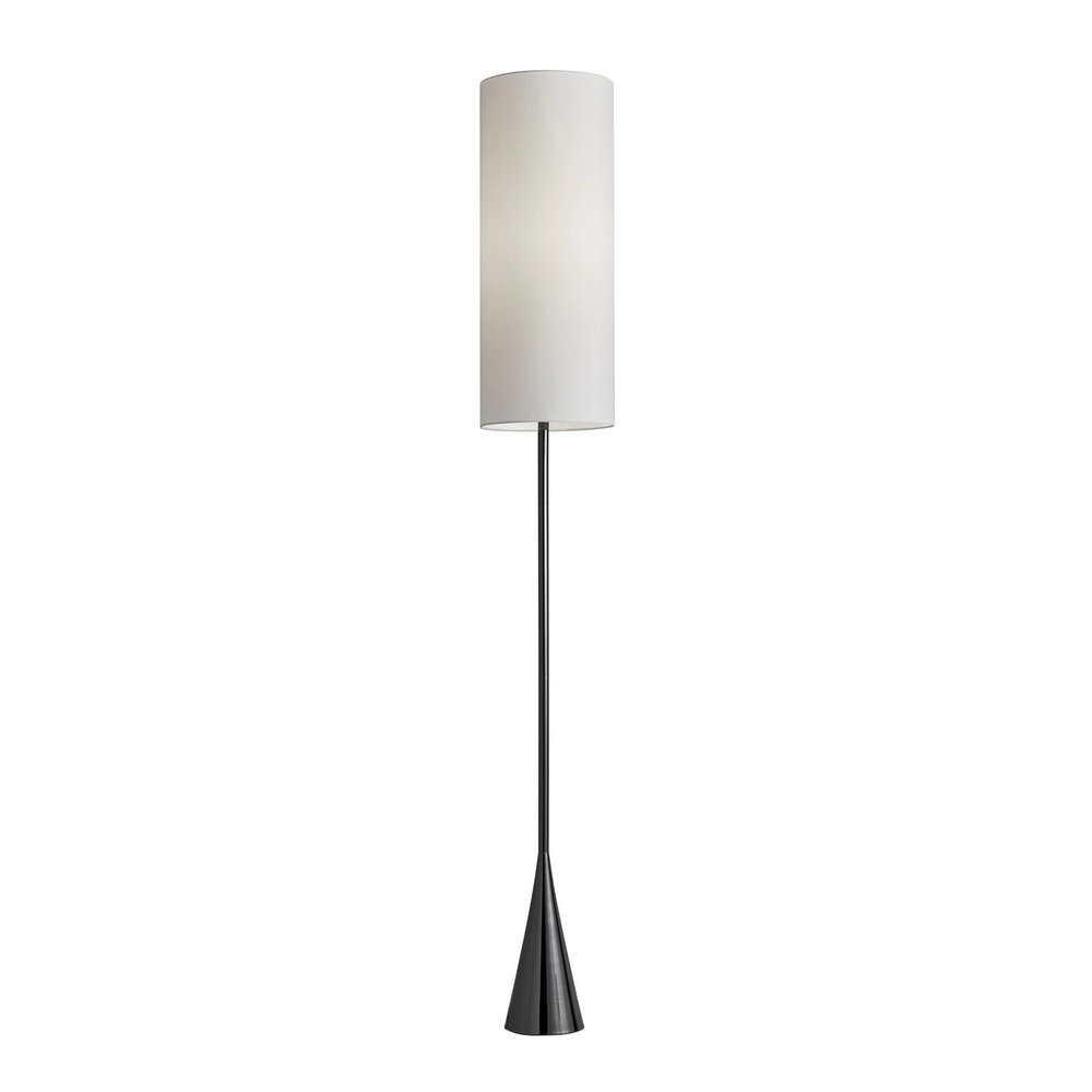 74" Black Floor Lamp With White Fabric Shade on a white background