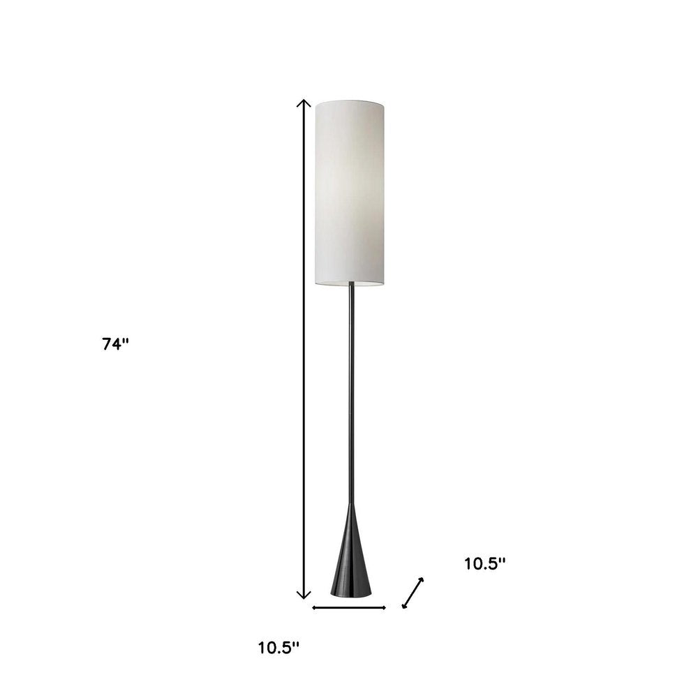 74" Black Floor Lamp With White Fabric Shade on a white background