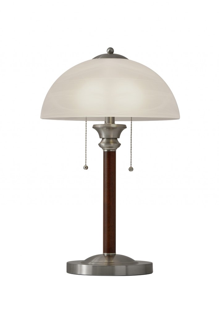23" Silver Metal Standard Table Lamp With White Shade. Table lamp isolated on a plain white background, finished in silver metal.