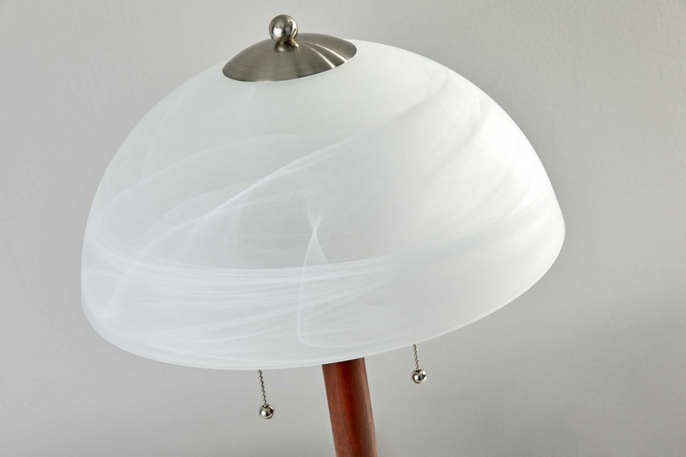 23" Silver Metal Standard Table Lamp With White Shade. Table lamp isolated on a plain white background, showing a silver metal surface.
