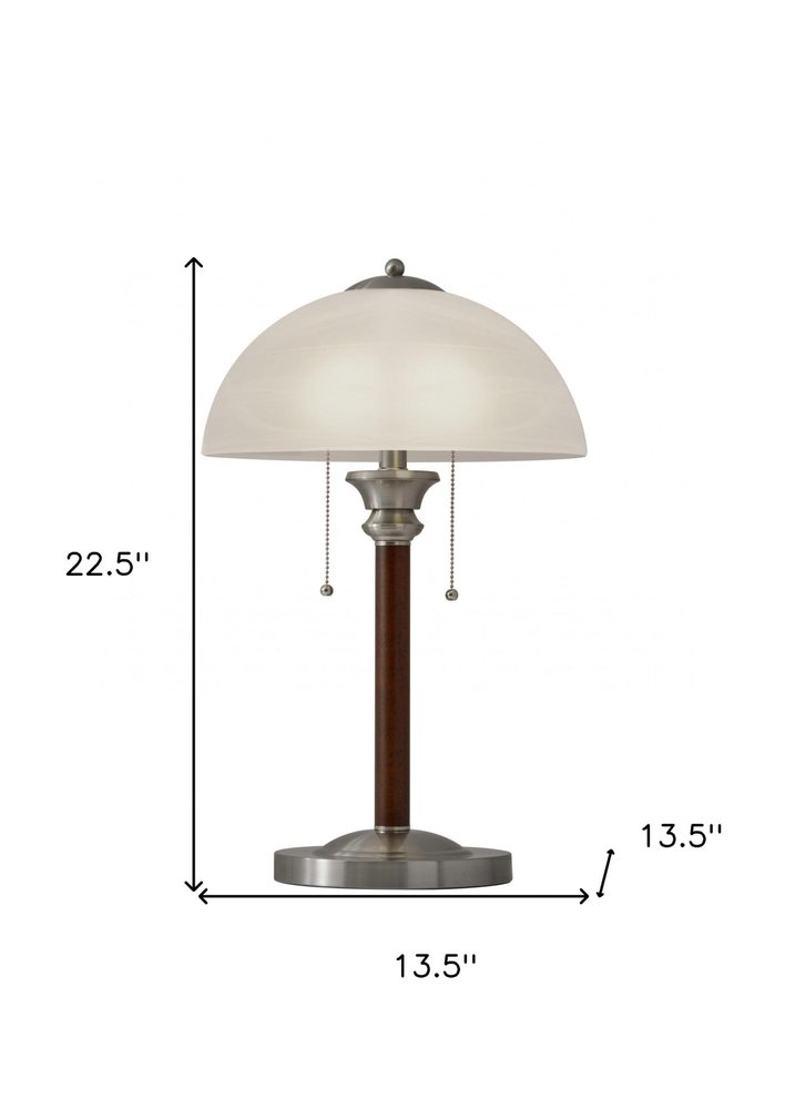 23" Silver Metal Standard Table Lamp With White Shade. Table lamp isolated on a plain white background, showing a silver metal surface.