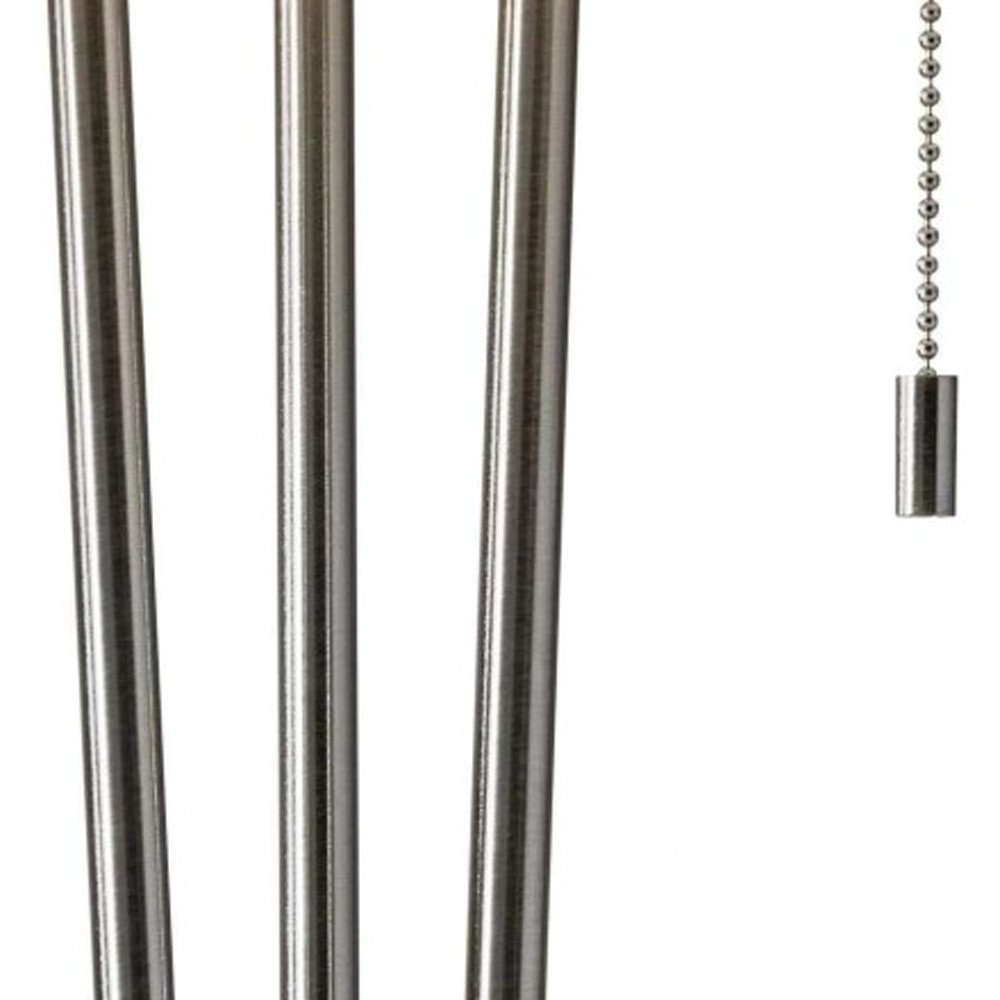 Stylish Triple Pole Brushed Steel Metal Table Lamp on a white background
