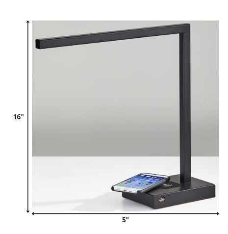 Slender Bar Black Metal Led Charging Desk Light on a white background