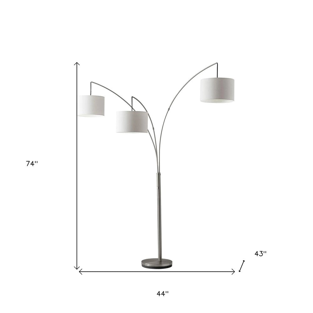 74" Bronze Three Light Tree Floor Lamp With Beige Burlap Drum Shade