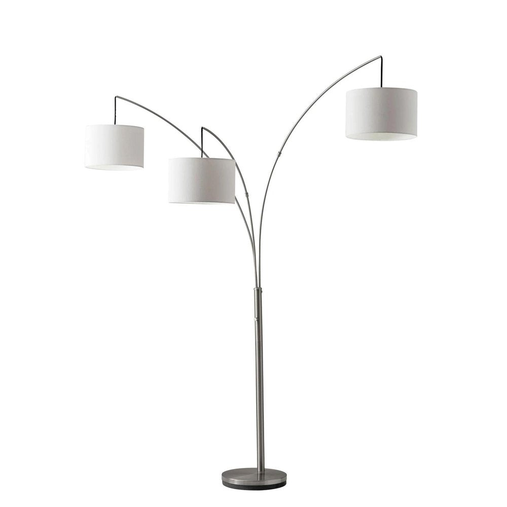 74" Bronze Three Light Tree Floor Lamp With Beige Burlap Drum Shade