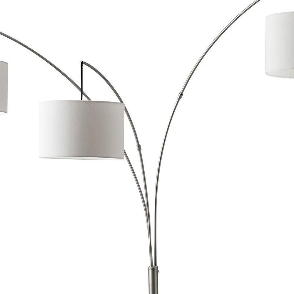 74" Bronze Three Light Tree Floor Lamp With Beige Burlap Drum Shade