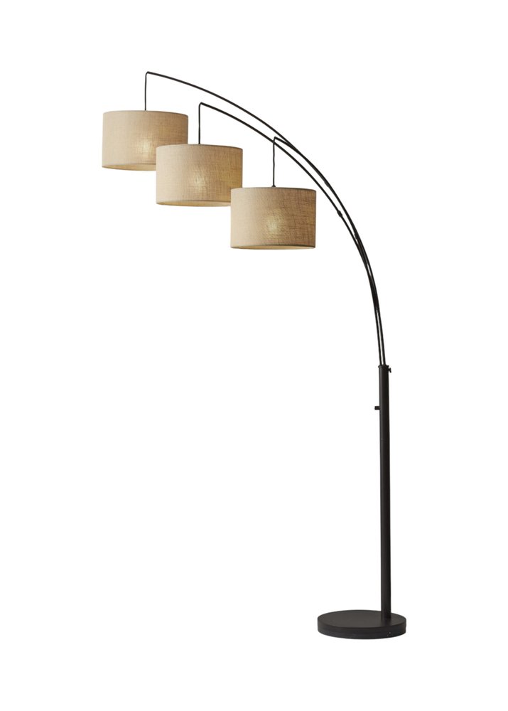 74" Silver Three Light Tree Floor Lamp With White Linen Drum Shade on a white background
