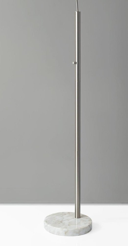 74" Brass Metal Arc Floor Lamp With Off White Linen Drum Shade close-up detail