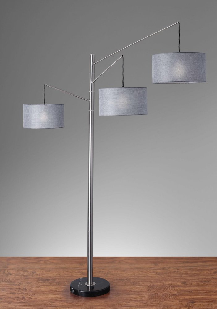 91" Silver Three Light Tree Floor Lamp With Gray Linen Drum Shade close-up detail